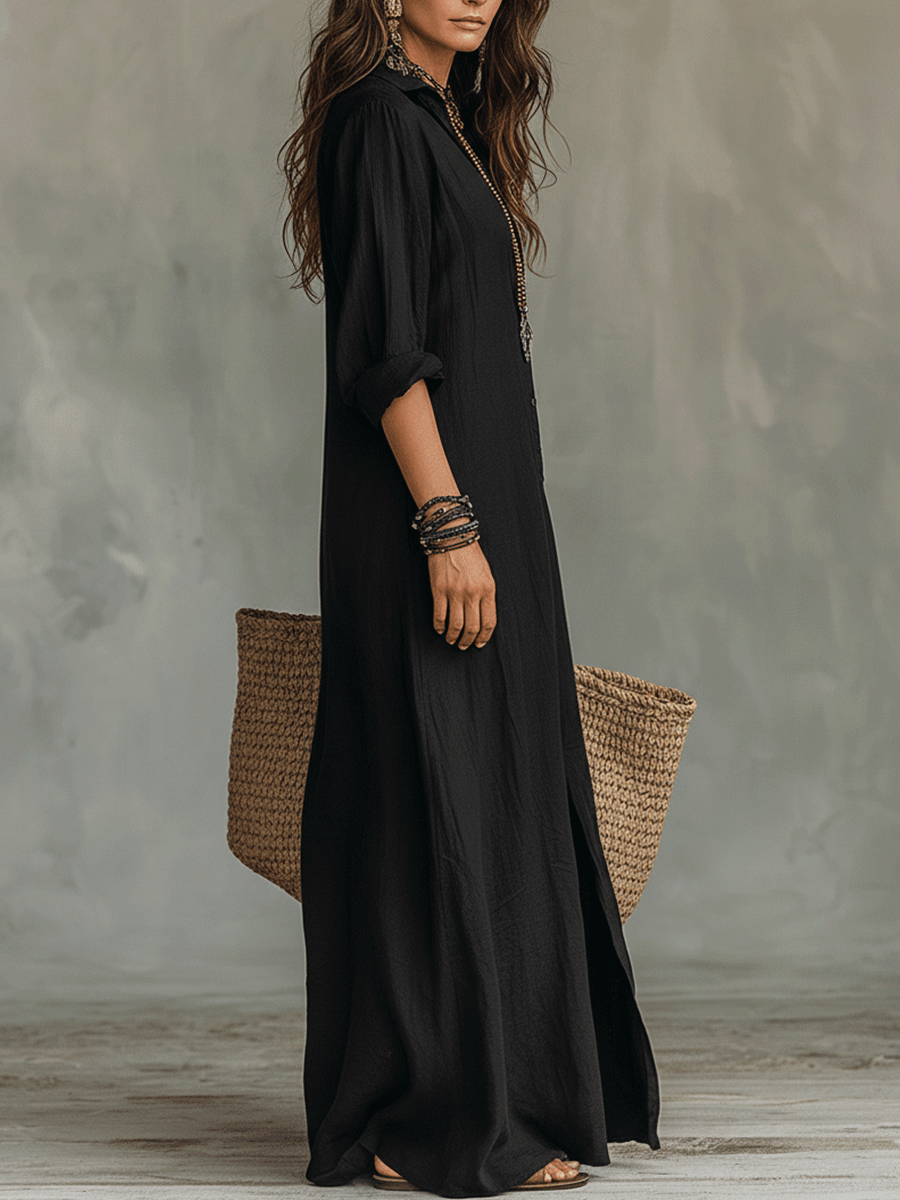Vestido maxi bohemio con botones en la parte delantera