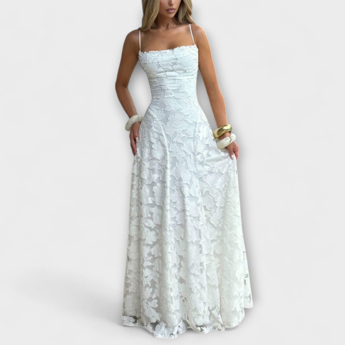 Emberly - vestido maxi elegante de tejido jacquard
