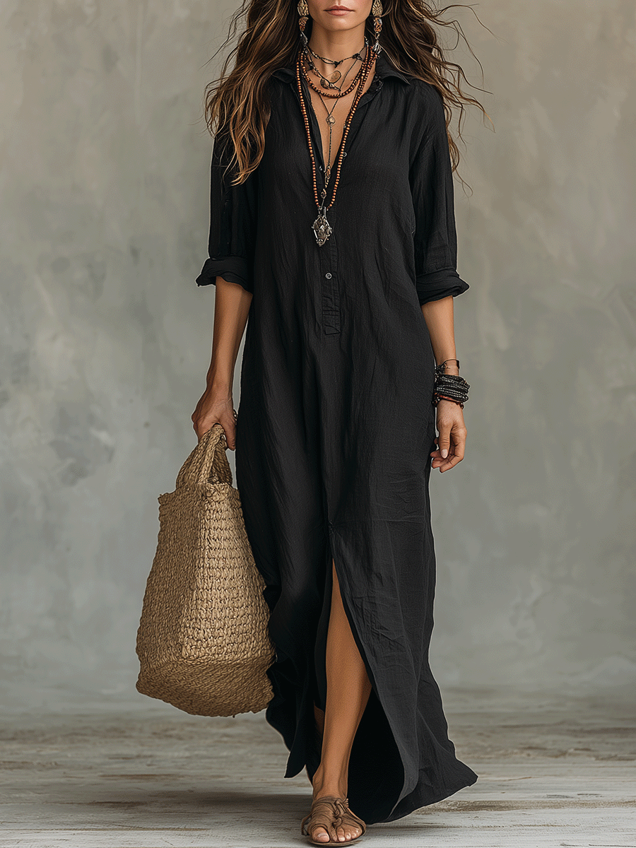 Vestido maxi bohemio con botones en la parte delantera