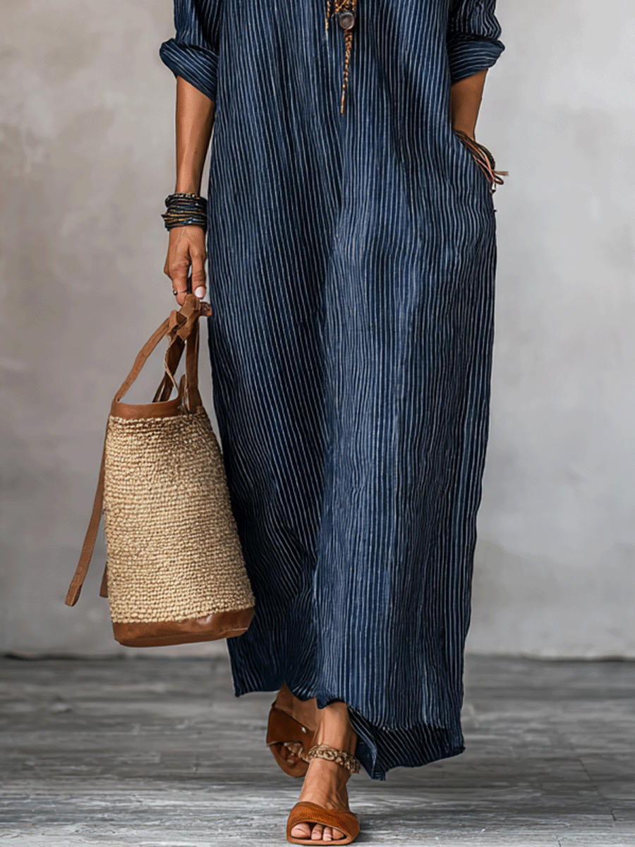 Vestido maxi holgado índigo de estilo nómada