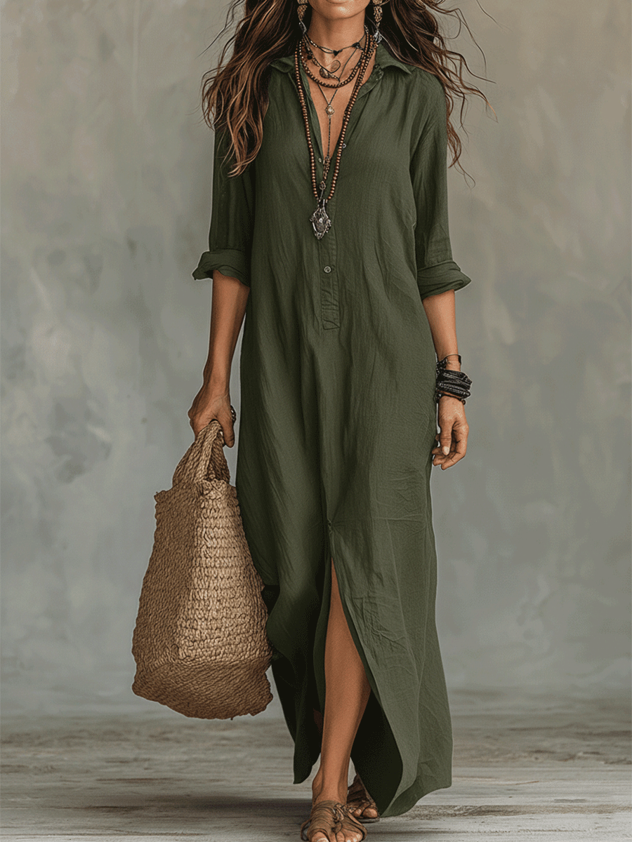 Vestido maxi bohemio con botones en la parte delantera