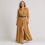 Lelivilia™ | Vestido maxi largo con cuello en muesca