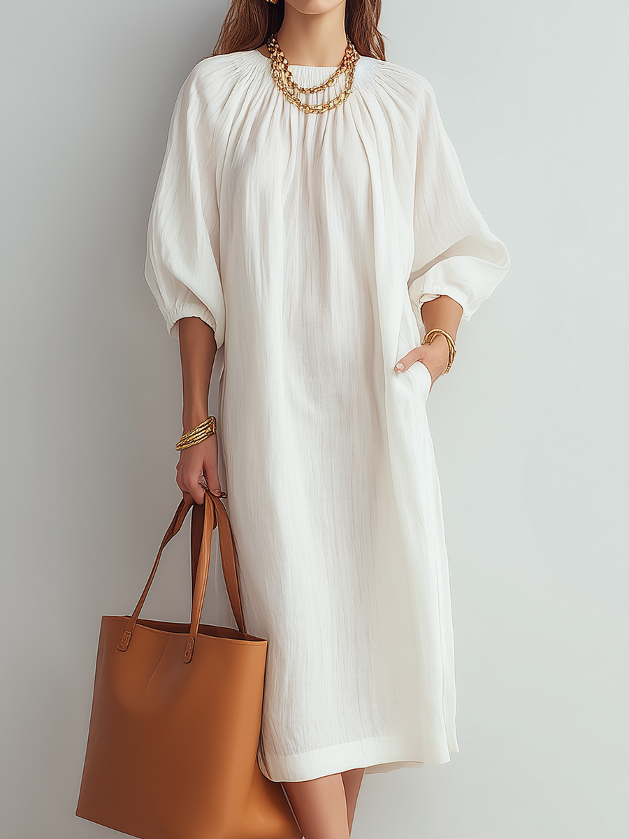 Vestido midi crema de corte relajado