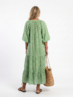 Apolline™ | Vestido midi estampado de manga tres cuartos con escote en V