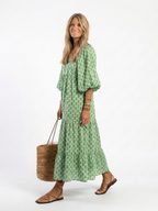 Apolline™ | Vestido midi estampado de manga tres cuartos con escote en V