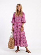 Apolline™ | Vestido midi estampado de manga tres cuartos con escote en V