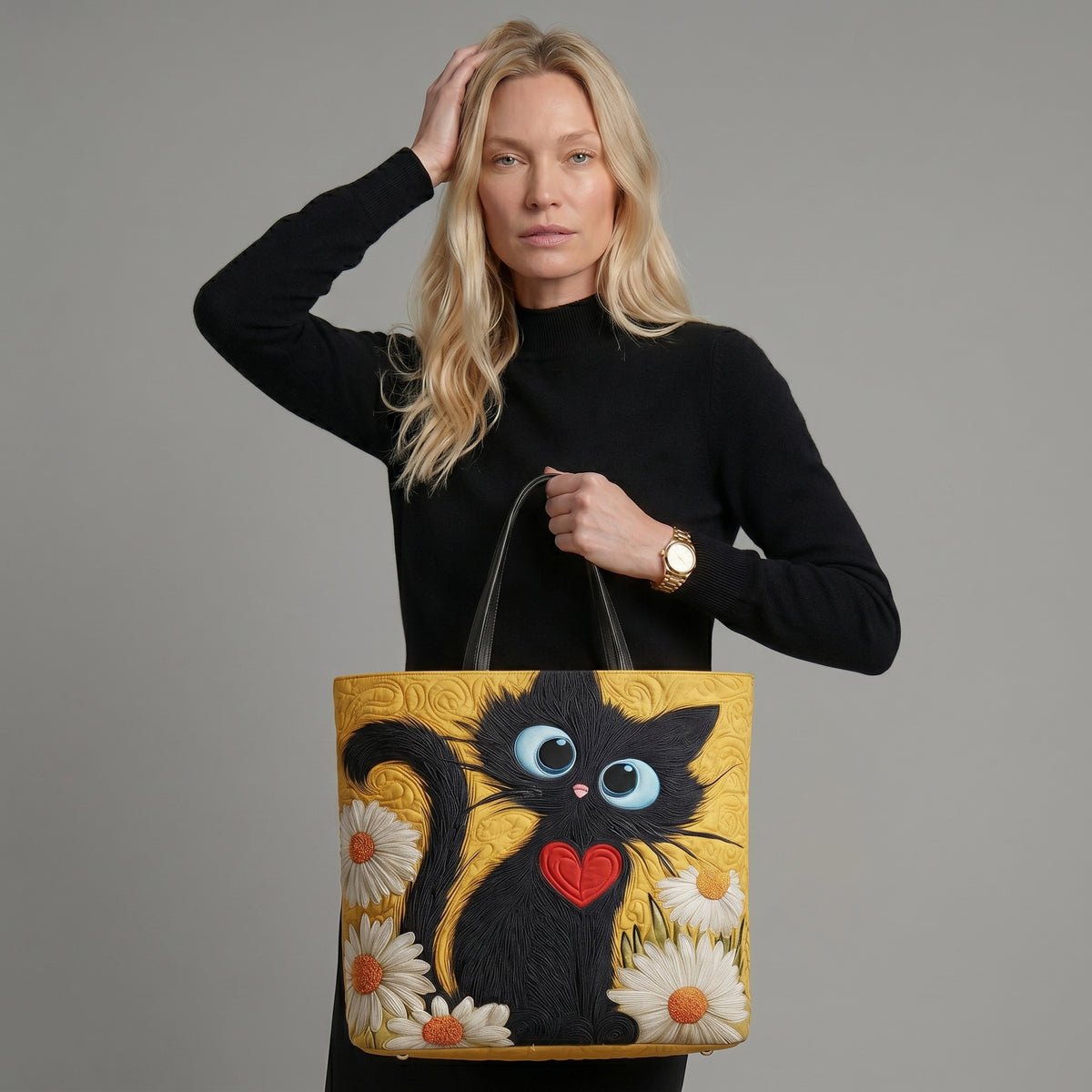 Bolso Artesanal | Gato Negro con Margaritas