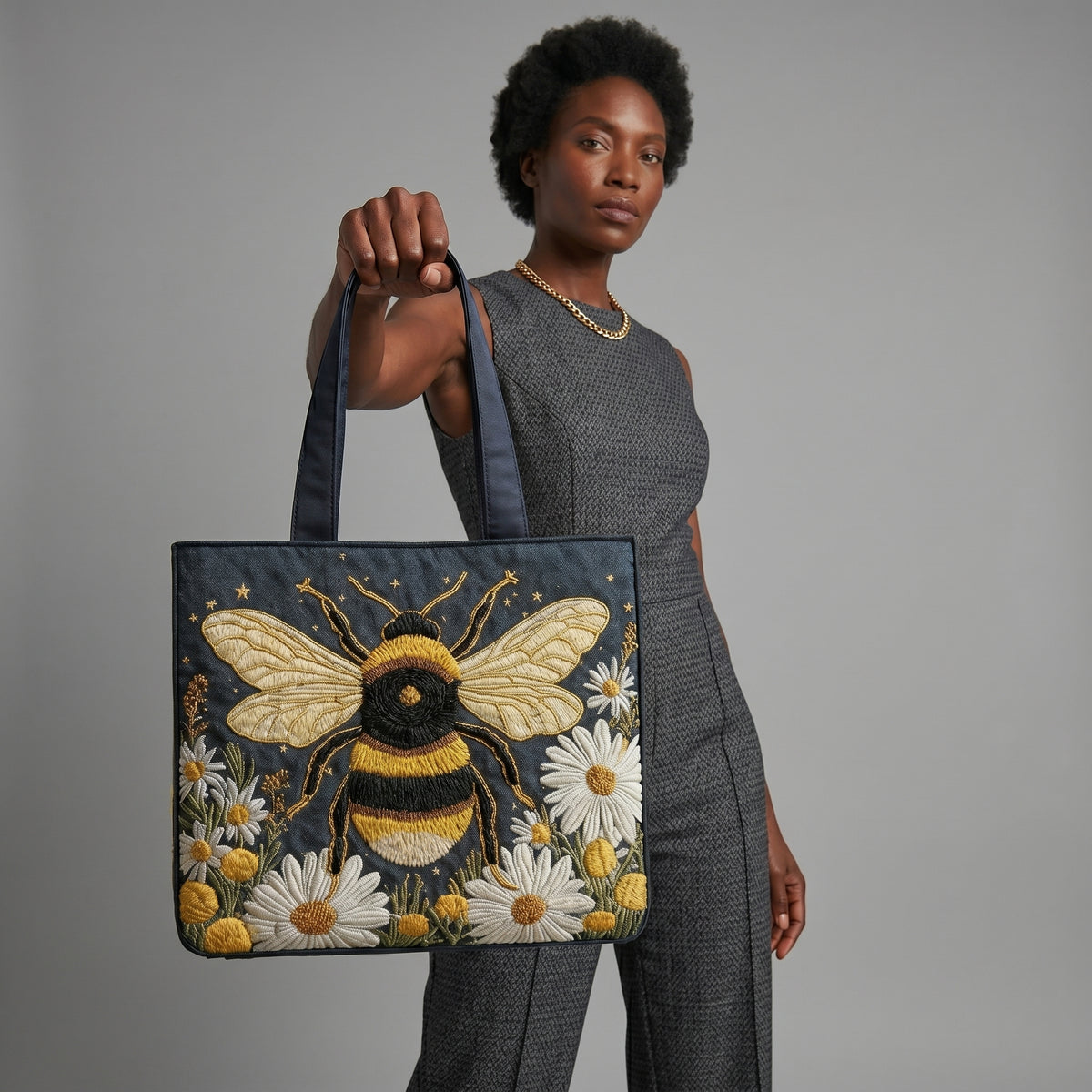 Bolso Artesanal | Abeja en Margaritas y Estrellas