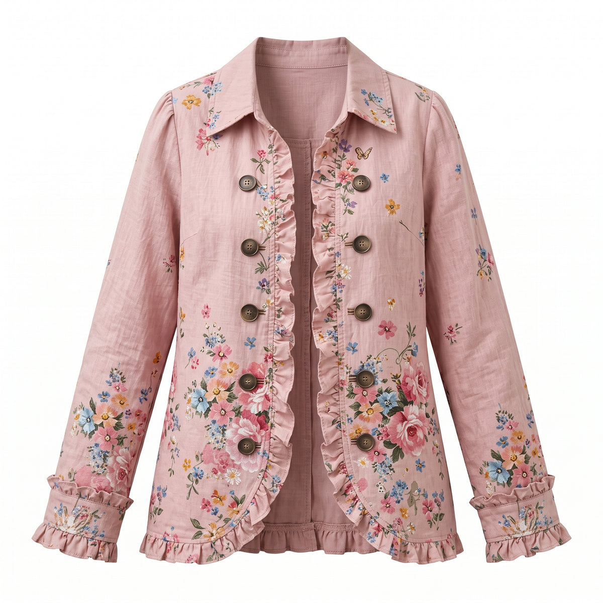Alessandra | Chaqueta Bohemio-Chic Bordada Floral Verde Retro con Volantes