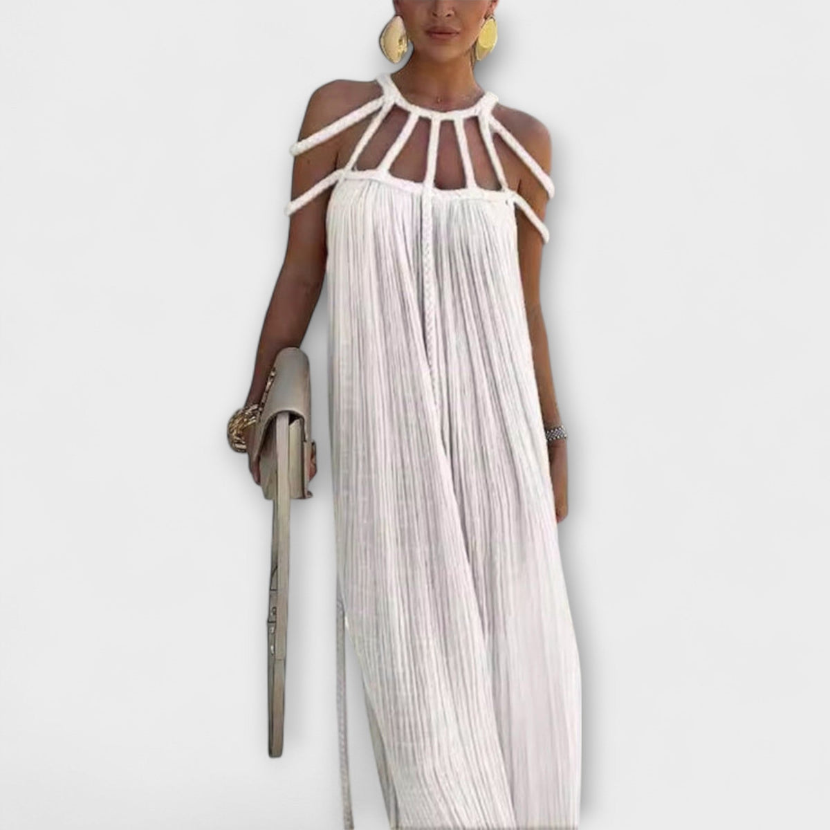 Briar - Vestido Maxi Chic de Mezcla de Lino con Tirantes Drapeados