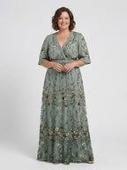 Evadne™ | Vestido maxi floral de manga corta con escote en V