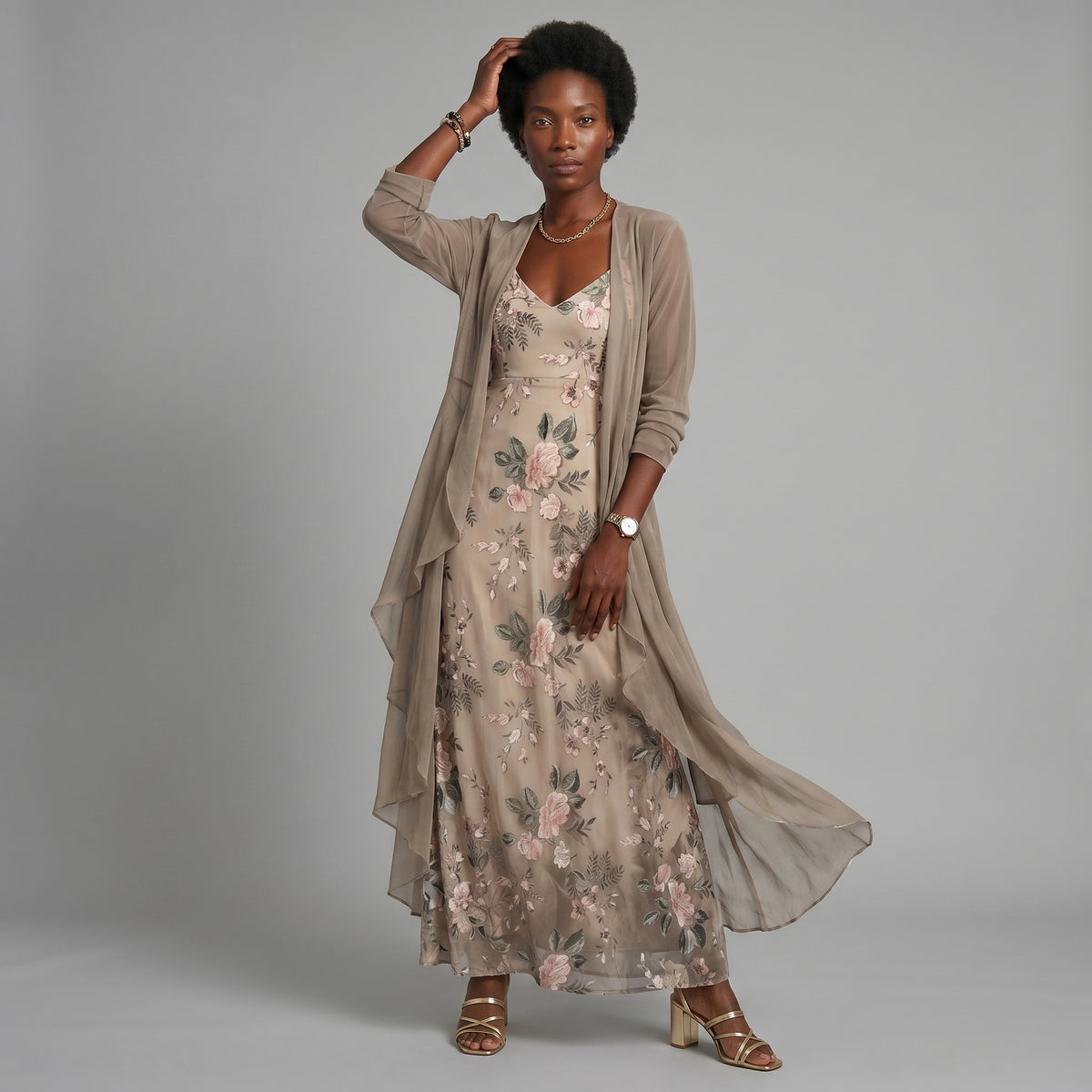 Mara - Vestido maxi con chaqueta (conjunto de dos piezas)