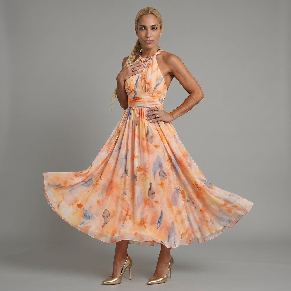 Aurora™ | Vestido con escote halter y estampado en acuarela
