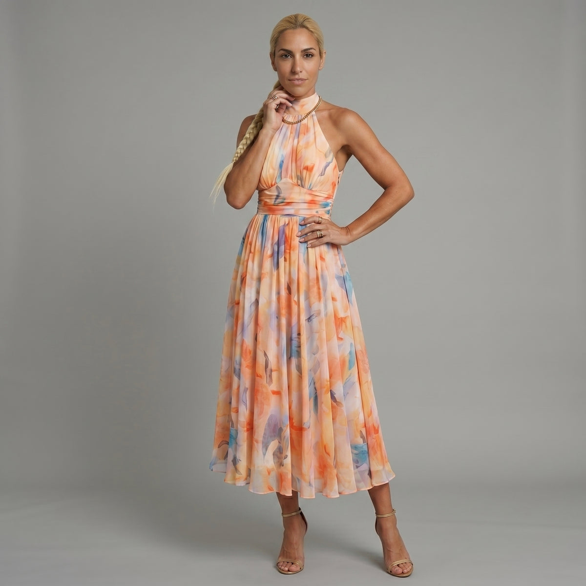 Aurora™ | Vestido con escote halter y estampado en acuarela