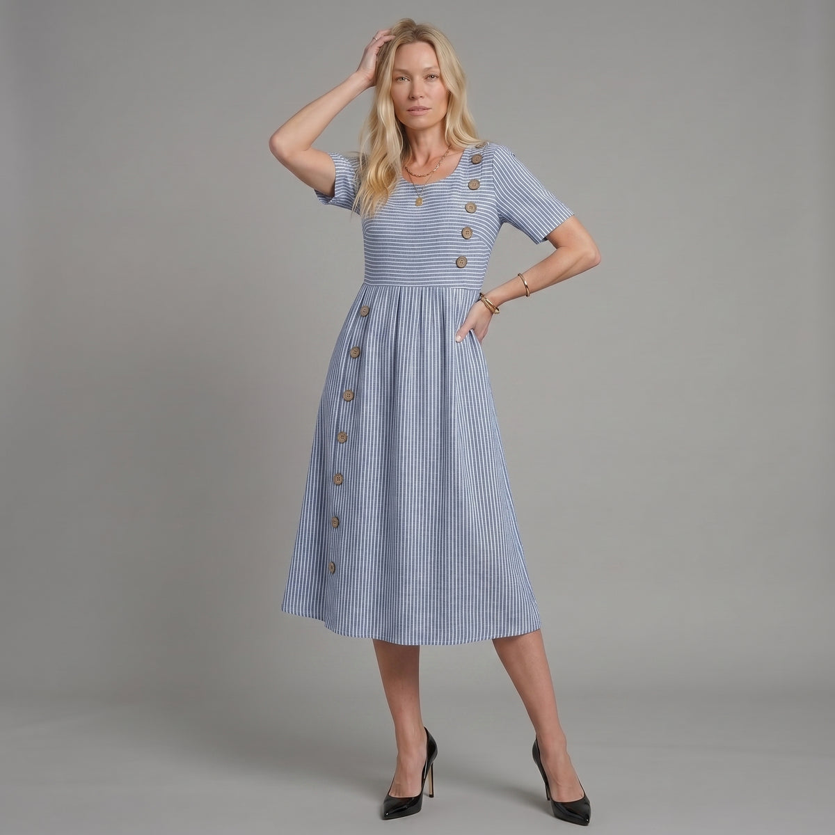 Marina™ | Elegante vestido midi de rayas