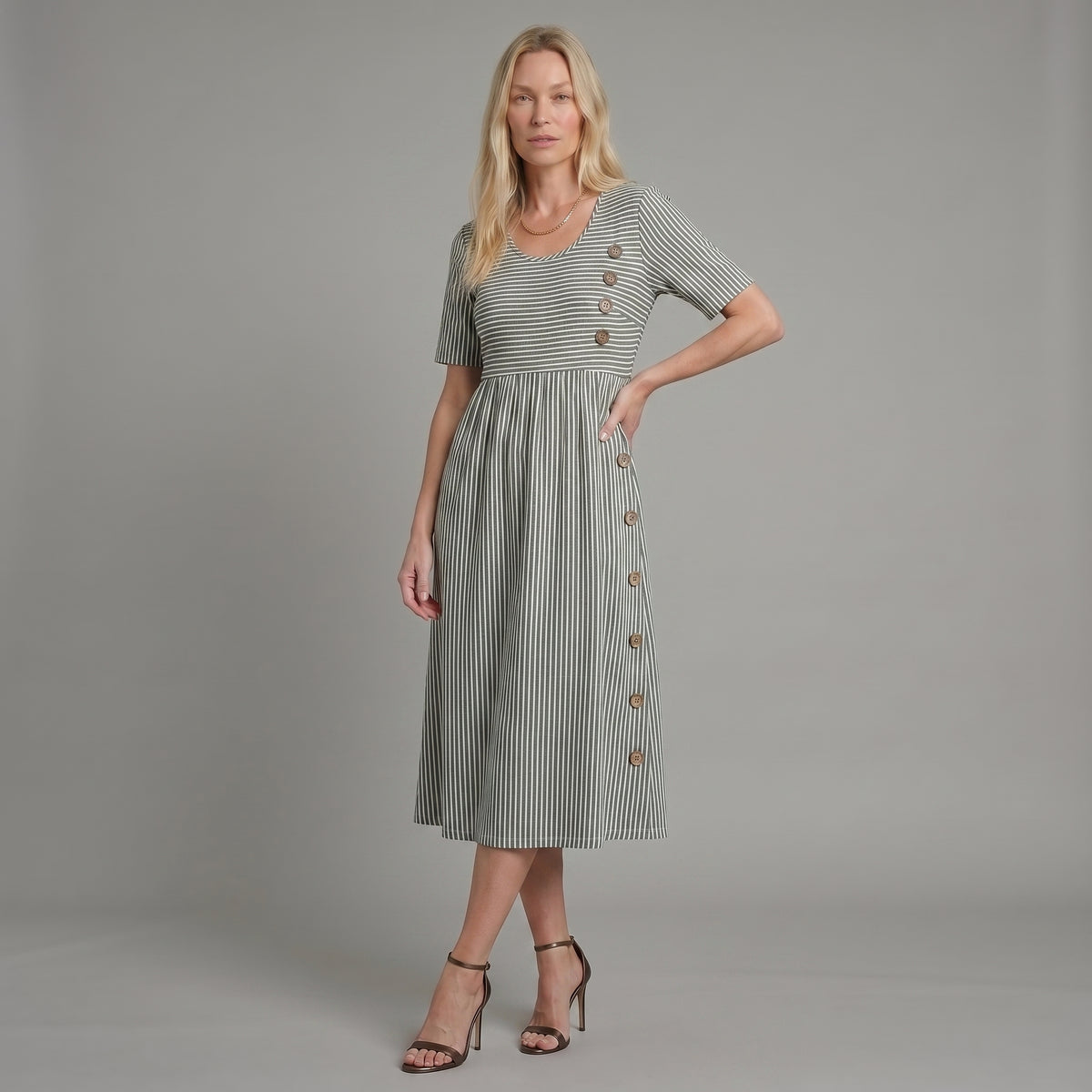 Marina™ | Elegante vestido midi de rayas