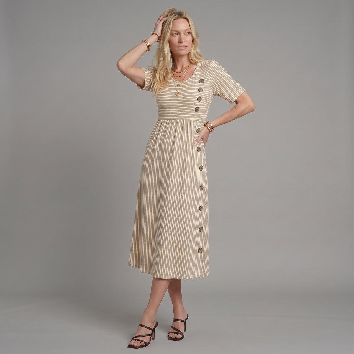 Marina™ | Elegante vestido midi de rayas