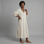 Vestido camisero maxi vintage ligero en crema natural