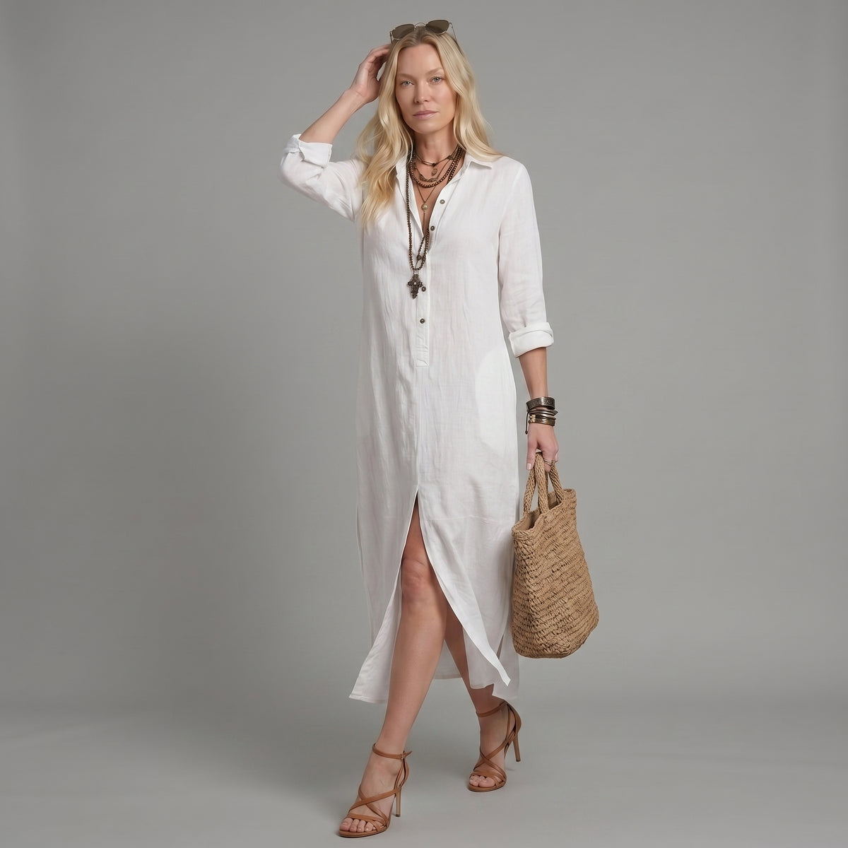 Vestido maxi bohemio con botones en la parte delantera
