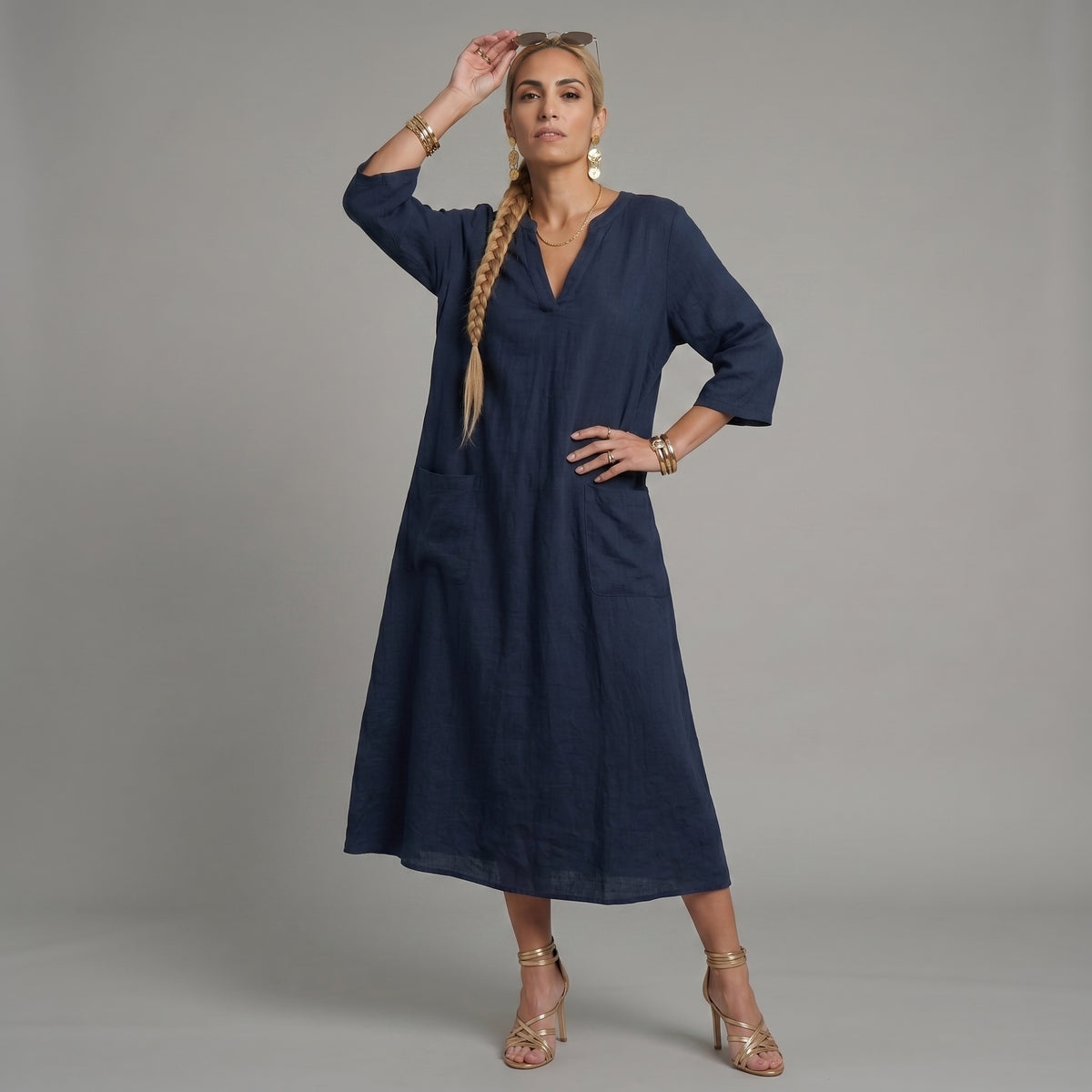 Vestido camisero bohemio azul medianoche