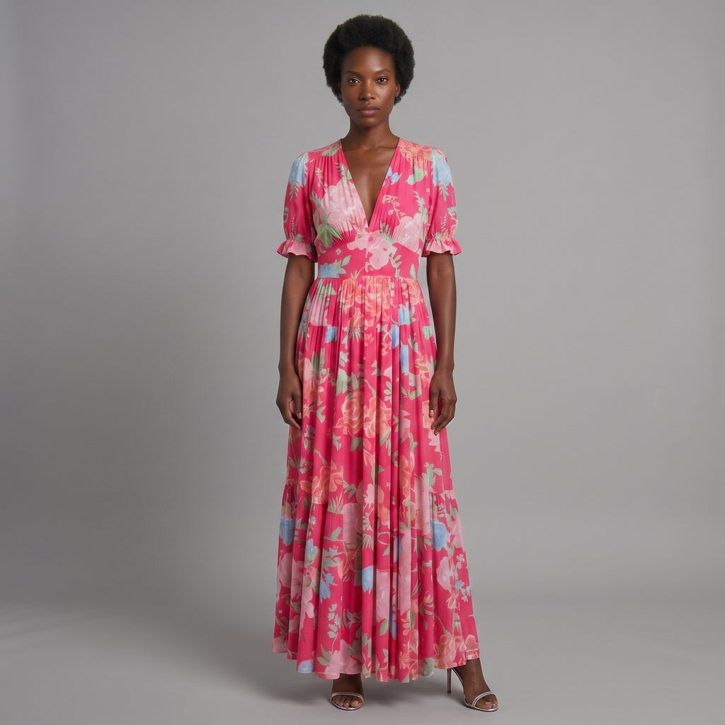 Ione™ | Vestido midi de manga corta con escote en V y estampado floral
