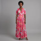 Ione™ | Vestido midi de manga corta con escote en V y estampado floral