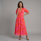 Willow™ | Vestido midi floral con escote en V y mangas abullonadas