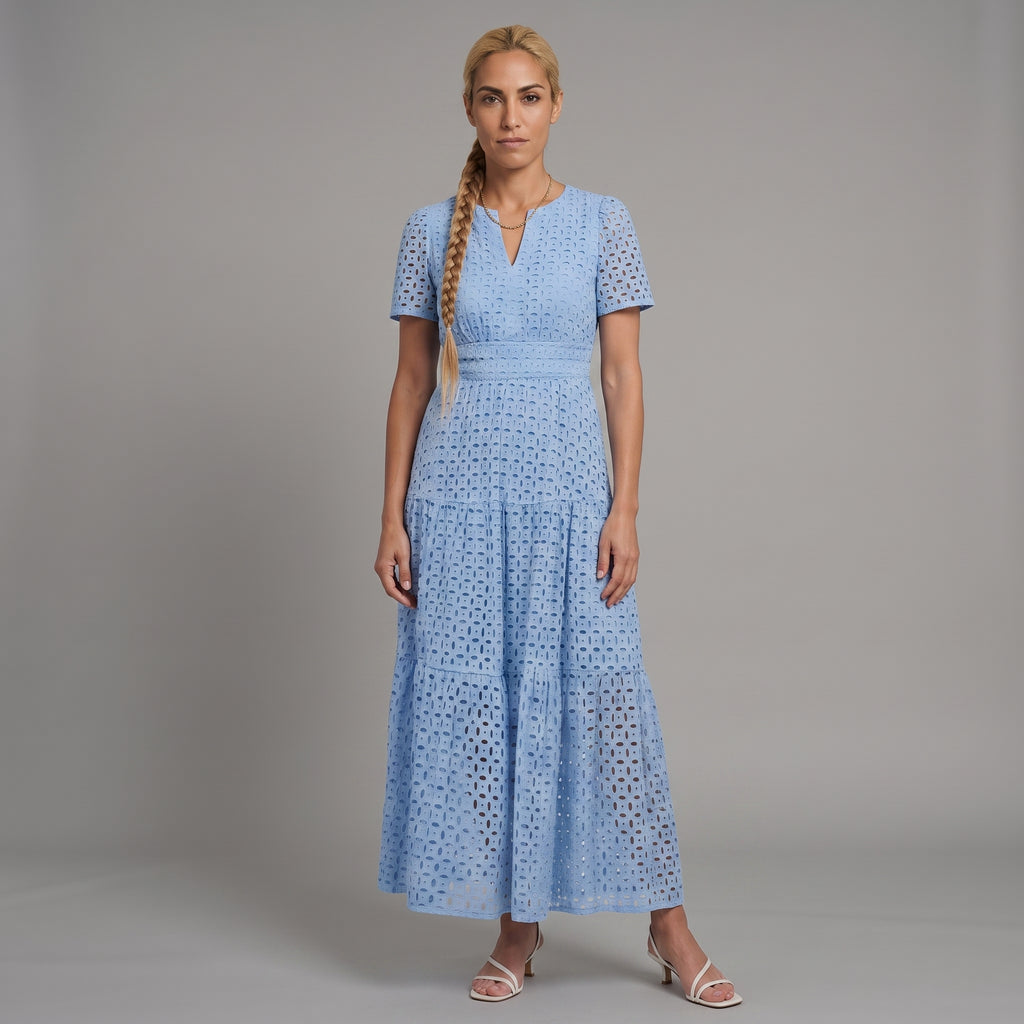 Brielle™ | Vestido midi en capas con escote en V y mangas cortas