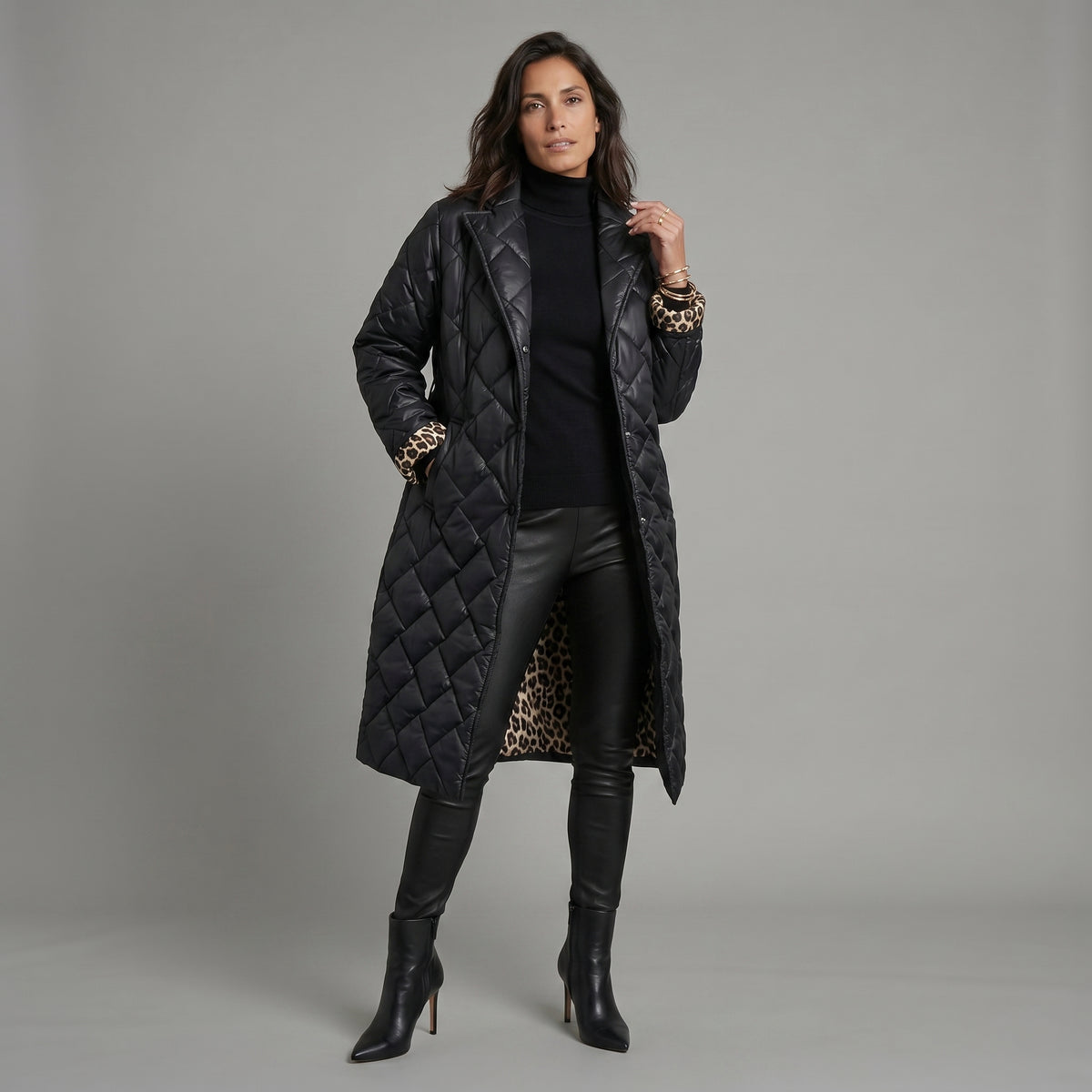 Ofira – Abrigo reversible con forro de estampado de leopardo