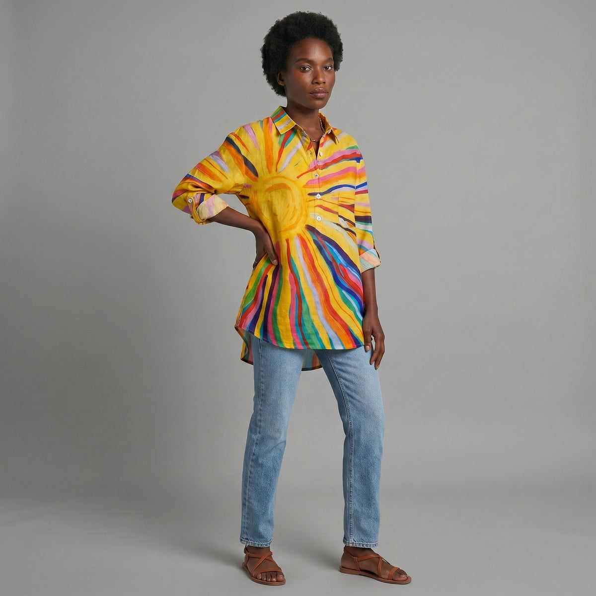Elara™ | Camisa de lino atemporal con estampado