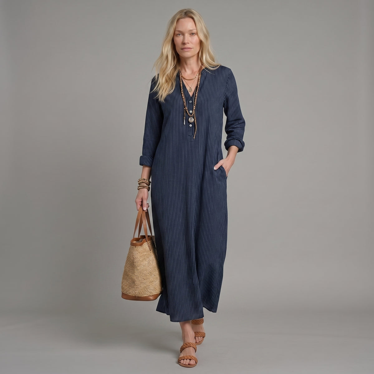 Vestido maxi holgado índigo de estilo nómada
