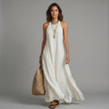 Vestido maxi bohemio sin mangas de caída fluida
